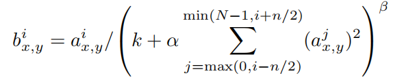 Local Response Normalization（LRN）的计算公式